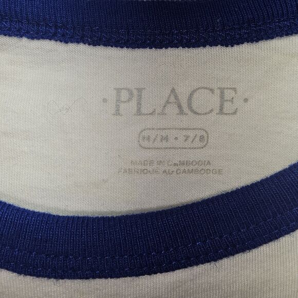 Boys M 7/8 Dino Raglan Shirt The Children’s Place Blue White BOSS Graphic T-REX - Picture 8 of 14